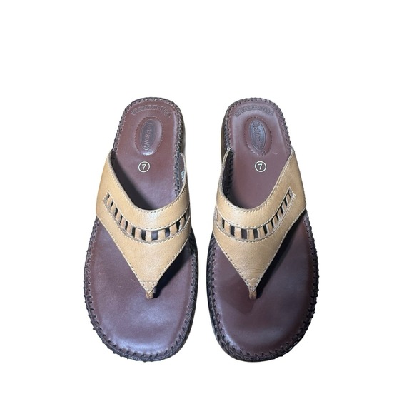 Dr Scholl's Double Air-Pillo Leather Sandals Women's 7 Comfort Flip Flop Brown - Picture 1 of 7